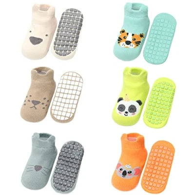 Afbeelding van FedMois 6 paar Baby kinderen sokken met anti slip grip sneaker onzichtbaar katoen, Dieren, 3 5 jaar