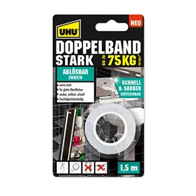 Afbeelding van UHU Dubbelband, sterk verwijderbaar, extra sterk, verwijderbaar montage plakband, 1,5 m