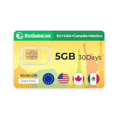 Afbeelding van EIOTCLUB BizGlobeLink Simkaart voor reizen, alleen gegevens, 5G/4G LTE, zonder contract, navulbaar, mobiele telefoons, wifi router en tablets