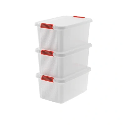 Afbeelding van Keter K Latch Opbergdozen van kunststof met deksel, transparant, handgrepen, ideaal voor kleding en garages, 43 l, 59 x 39 28 cm, 3 stuks