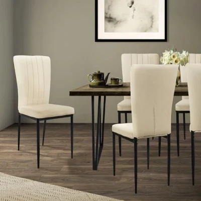 Afbeelding van Eetkamerstoel set van 4 taupe met fluwelen bekleding en metalen poten Keukenstoel ML design