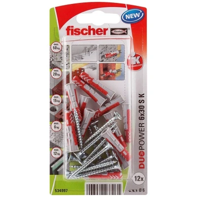 Afbeelding van Fischer plug duopower 6x30mm met schroef 12 stuks