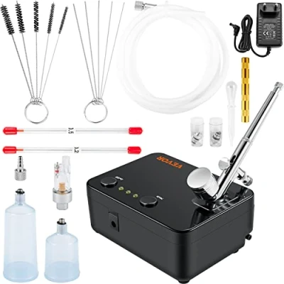 Afbeelding van VEVOR Dubbele Actie Luchtpenseelreeks met Verfpistool, 30 psi ± 15% Luchtcompressor 220 V Luchtpenseelpistoolreeks voor Make up, Manicure, Tatoegering, Schilderijontwerp, Ambachten, Voedseldecoratie