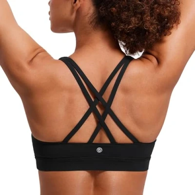 Afbeelding van CRZ Yoga Dames Strappy Back Draadloze Gewatteerde Workout Sport BH zwart XS