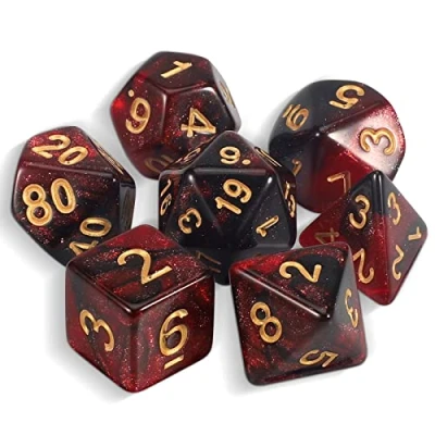 Afbeelding van QMAY DND Dice Polyhedral dobbelstenen set 7 stuks voor Dungeon en Dragons MTG RPG D&amp;D D20, D12, D10, D%, D8, D6, D4 (rood zwart)