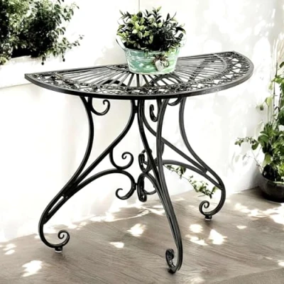 Afbeelding van DanDiBo Vigo 19511 Wandtafel, tafel, halfrond, haltafel, consoletafel, metaal, bruin, bijzettafel, 90 cm, vintage antiek