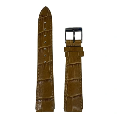 Afbeelding van Horlogeband 20mm, 18mm aanzet Geel/Bruin Echt leer in croco print Roestvrijstalen gesp