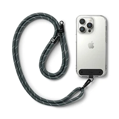 Afbeelding van Ringke Holder Link Black Strap, Verstelbare Crossbody Polyester Touw Lanyard Compatibel met Universele Smartphone Hoes Charcoal &amp; Gray