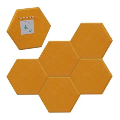 Afbeelding van Relaxdays prikbord vilt set van 6 hexagon zelfklevend memobord klein geel