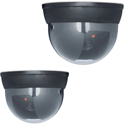 Afbeelding van Relaxdays 2x dummy beveiligingscamera LED dome camera 360 voor plafond zwart