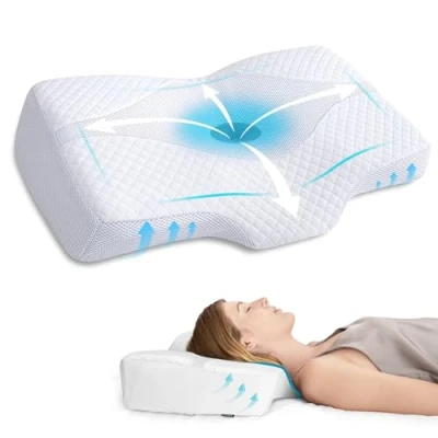 Afbeelding van HOMCA nekkussen, orthopedische kussen, in hoogte verstelbaar traagschuim hoofdkussen, orthopedisch neksteunkussen, visco slaapkussen met bamboe overtrek, ergonomisch nekkussen voor HWS