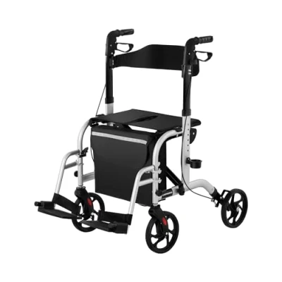 Afbeelding van Uniprodo UNI_ROLL_03 2 in 1 rollator transportstoel loophulp met voetsteunen