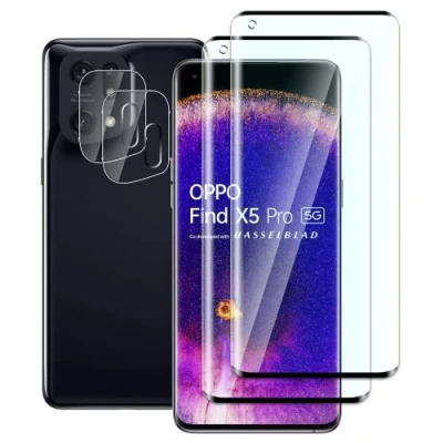 Afbeelding van FWang gehard glas compatibel met OPPO Find X5 Pro, 3D volledige afdekking, 9H hardheid, krasbestendig, luchtbelvrij, HD, 2 beschermfolie en camera&#039;s