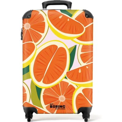 Afbeelding van NoBoringSuitcases.com® Handbagage koffer lichtgewicht Reiskoffer trolley Roze met sinaasappels Rolkoffer wieltjes Past binnen 55x40x20 en 55x35x25