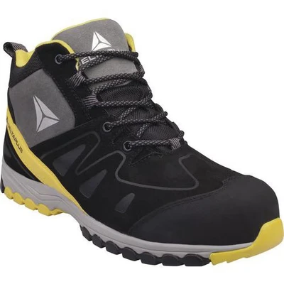Afbeelding van Delta Plus MANHAS3NJ42 lage schoenen van nubuck, vetleer en nylon mesh, S3 HRO SRC, zwart/geel, maat 42, 1 paar