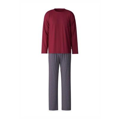 Afbeelding van CALIDA Relax Imprint Pyjama, lange heren, van 100% katoen, onderhoudsvriendelijk, elastisch en vormvast, in single jersey, marsrood, 46 48
