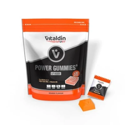 Afbeelding van VITALDIN SPORT Power Gummies BCAA Spierbescherming en herstel 2 g 2:1:1 aminozuren per portie + vitamine B6 Doypack van 30 gummy bites Sinaasappelsmaak Vegan