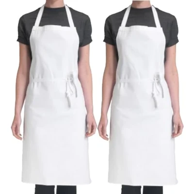 Afbeelding van 4sold (Set van 2 stuks, 100% katoen, uniseks, verstelbaar slabbetje met zakken, dikke kookkeuken, chef kok, vrouwen, mannen, schorten voor thuis, keuken, restaurant, koffiehuis, Wit, Eén Maat