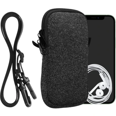 Afbeelding van kwmobile Tasje voor smartphones M 5,5&quot; Hoesje van neopreen in antraciet / wit Phone case met nekkoord