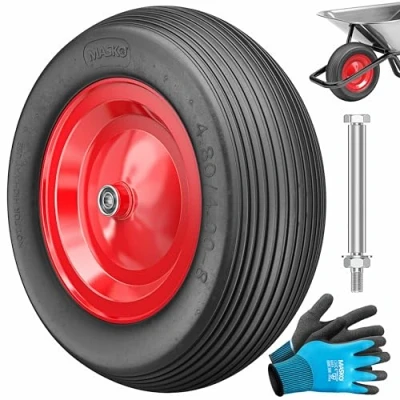 Afbeelding van MASKO® PU Kruiwagenwiel Massief Rubber tot 200kg inclusief As 4.80/4.00 8 Ø 390mm Vervangwiel voor Kruiwagen Tuinwagen Wiel, Zwart/Rood