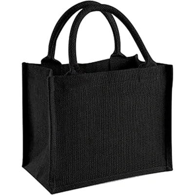 Afbeelding van Westford Mill Jute Mini Geschenk Zak (W412) Kerstmis Geschenk/Lunch/Werk Natural/zwart