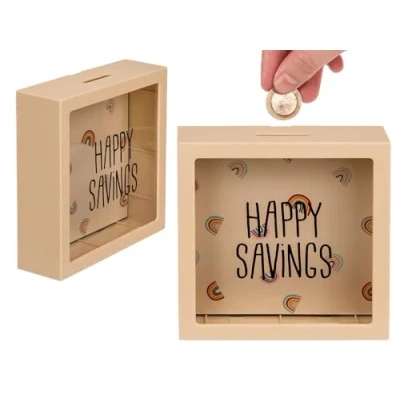 Afbeelding van Transparante Spaarpot Happy Savings van Out Of The Blue