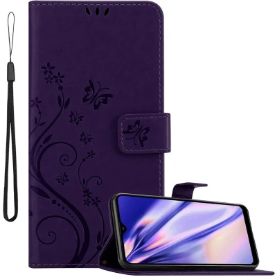 Afbeelding van Cadorabo Hoesje geschikt voor Samsung Galaxy A21 in Bloemen DONKER PAARS Beschermhoes Case Cover magnetische