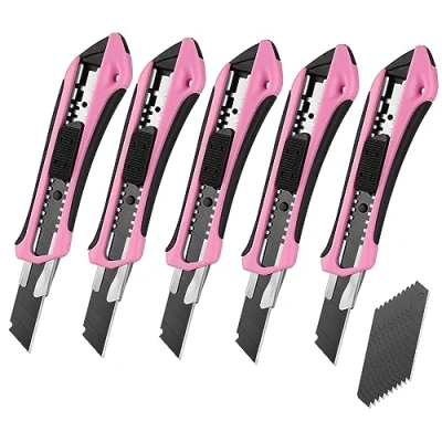 Afbeelding van WORKPRO Professioneel cuttermes, 5 delig, standaard messen met roestvrijstalen rail, 18 mm SK5 messen, 20 reservemesjes, ideaal voor het snijden