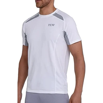 Afbeelding van TCA QuickDry sportshirt heren korte mouw Functioneel t shirt Sport Trainingsshirt ademend Hardloopshirt Fietsshirt Wit, M