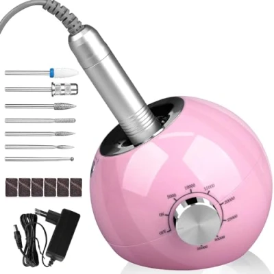 Afbeelding van nagelfrees, geüpgraded, professionele 35.000 tpm, voor gelnagels, acrylnagels, manicure pedicureset, elektrisch, elektrische nagelvijlset met keramische freesbit en 5 opzetstukken, veilig