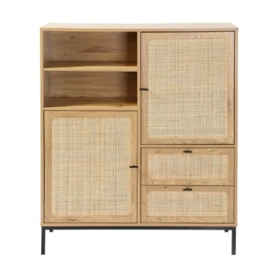 Afbeelding van CALICOSY Hoge Buffetkast met Natuurlijke Rotan Fronten L100 x H120 cm JAYA