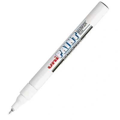 Afbeelding van Uni Gekleurde extra fijne (0,8 mm) PX 203 witte olieverf marker pen metaal glas hout kunststof steen outdoor penpunt tip (Pack van 1)