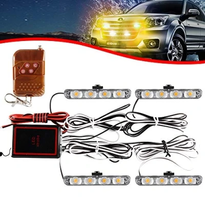 Afbeelding van KaiDengZhe 4x4 led, 4 in 1 Stroboscoop waarschuwing DC 12 V Noodknipperlicht Draadloze verlichting, Stroboscooplicht Noodgeval, Extern licht voor Vrachtwagen, Aanhangwagen en caravans (Amber)