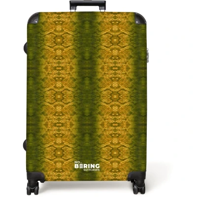 Afbeelding van NoBoringSuitcases.com® Koffer groot Reiskoffer lichtgewicht Geel groen slangenhuid met symmetrische schubstructuur Rolkoffer 4 wielen Grote trolley XL 98 liter bagage