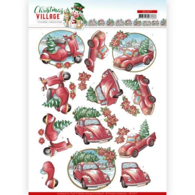 Afbeelding van Christmas Transportation Village 3D Push Out Sheet by Yvonne Creations