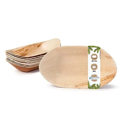 Afbeelding van GREENBOX Palmware Palmblad schaal voor fingerfood, wegwerpservies, biologisch afbreekbaar, composteerbaar, wegwerpschaaltjes, serveerschaal, dipschaal, snackschaal, 25 stuks feestschepjes, 20 cm
