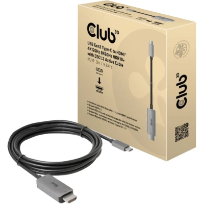 Afbeelding van CLUB3D USB Gen2 Type C to HDMI 4K120Hz 8K60Hz HDR10 with DSC1.2 Active Cable M/M 3m