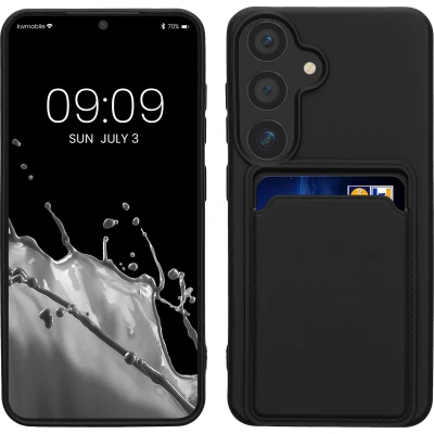 Afbeelding van kwmobile telefoonhoesje geschikt voor Samsung Galaxy S24 Hoesje met pasjeshouder TPU case in zwart