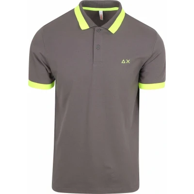Afbeelding van Sun68 Poloshirt Big Stripe Fluo Antraciet maat L heren met Modern fit Pasvorm Stretch