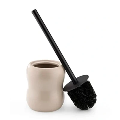 Afbeelding van Navaris wc borstel en houder uit keramiek Moderne toiletborstelhouder incl. Vrijstaande toiletborstel met keramische Beige