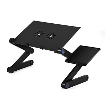Afbeelding van Ausla laptopstandaard, opvouwbare laptoptafel voor bed, 360 graden verstelbare lichte aluminiumlegering, tafel met muisplatform en 2 ventilatoren, max. 17 inch (zwart)