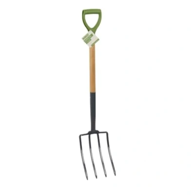 Afbeelding van Kinzo Spitvork 4 Tanden Tuinvork met Houten Steel Riek voor Grondbewerking, Compost, Moestuin Robuuste Woelvork Tuingereedschap Spitten, Beluchten en Losmaken