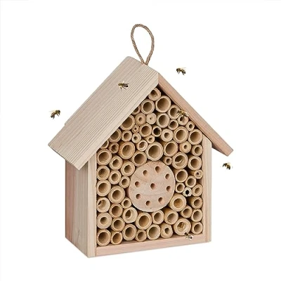 Afbeelding van Relaxdays insectenhotel bijen, hout, tuin, balkon, hangend, HxBxD: 20,5 x 19,5 8,5 cm, bijenhotel met vulling, natuur