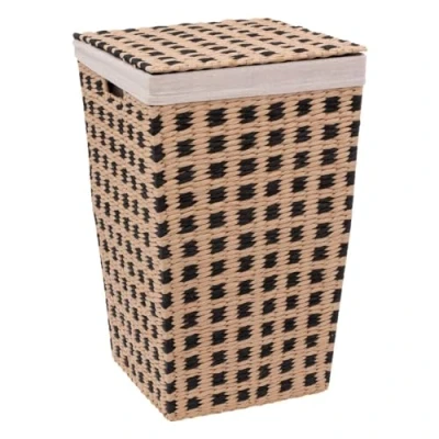 Afbeelding van 5Five Wasmand gevlochten Riet beige/zwart 40 liter 33 x 53 cm met deksel Wasmanden