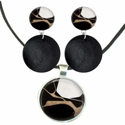 Afbeelding van Set Sharon clip oorbellen hout en ketting Charme Bijoux