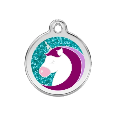 Afbeelding van Unicorn Aqua glitter hondenpenning medium/gemiddeld dia. 3 cm RedDingo