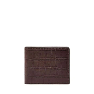 Afbeelding van FOSSIL Portemonnee Derrick Bifold With Flip ID Brown Croco Donkerbruin