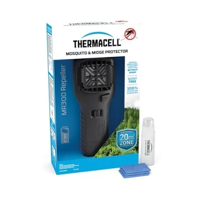 Afbeelding van Thermacell MR300 Muggenbescherming, licht en draagbaar, geur DEET vrij, 20 m² beschermingszone, inclusief 1 repeller + 12 uur brandstofpatroon 3 matten, zwart