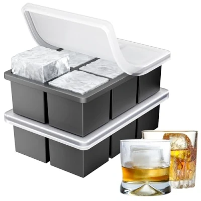 Afbeelding van Ankway Siliconen IJsblokjesvorm Groot 2 Pack, XXL met Deksel voor 5cm 12 IJsblokjes, BPA vrij Premium gekoelde dranken, whisky, cocktails, bier en koffie