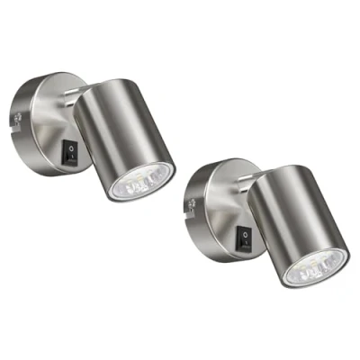 Afbeelding van ledscom.de 2 wandspot WAIKA, enkele vlam, met schakelaar, GU10, mat chroom, incl. GU10 LED lamp (warm wit, 2.339W, 227lm, 110)